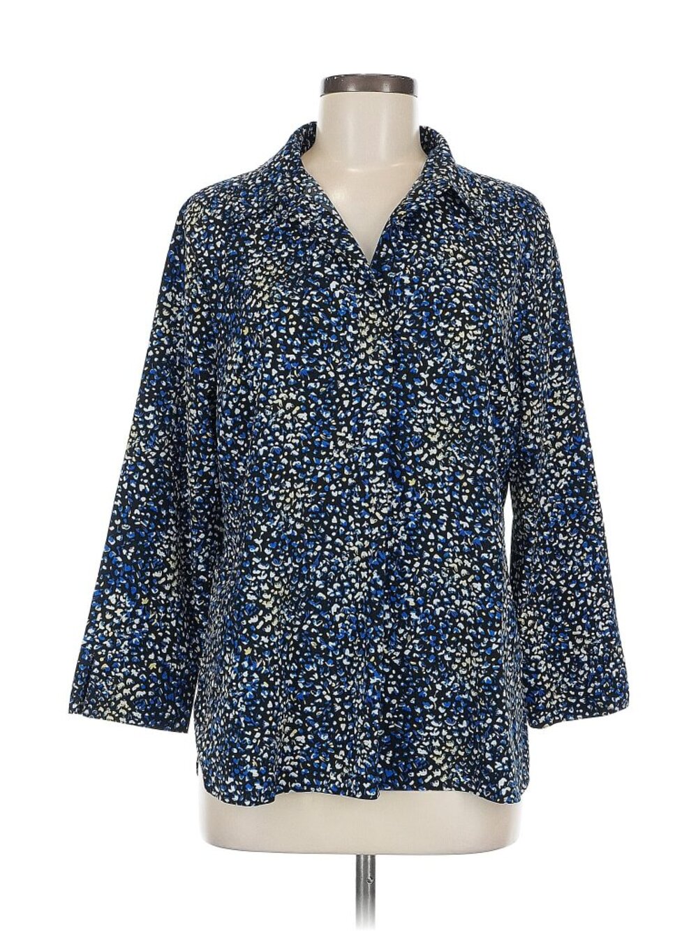 Paige Investments Black Blue Popover 3/4 Sleeves Top Size Medium